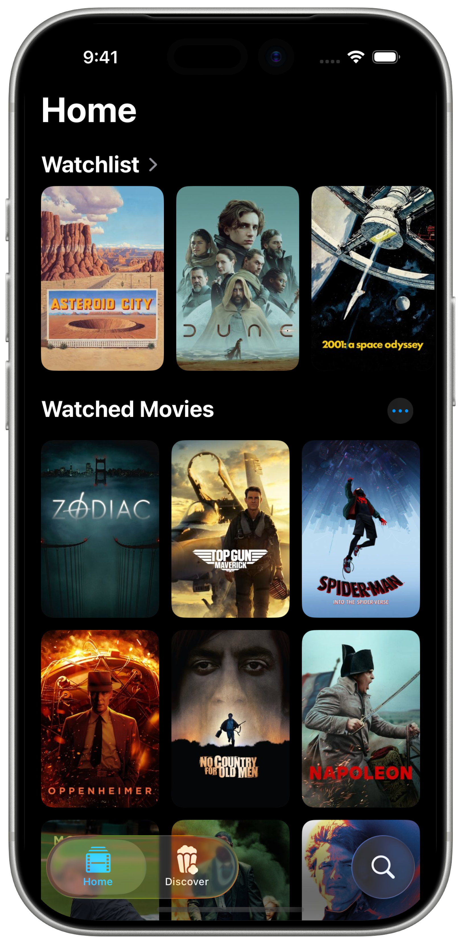 Parallax app home screen on iPhone